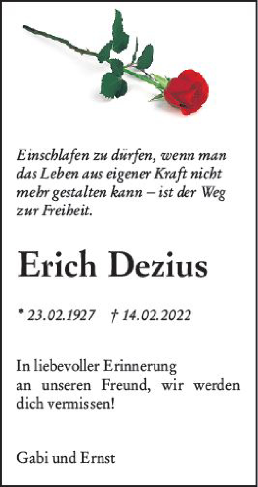  Traueranzeige für Erich Dezius vom 23.02.2022 aus vrm-trauer Wiesbadener Kurier