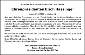 Traueranzeige von Erich Hassinger von vrm-trauer AZ Mainz
