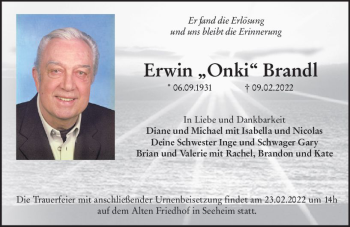 Traueranzeige von Erwin Brandl von vrm-trauer Darmstädter Echo