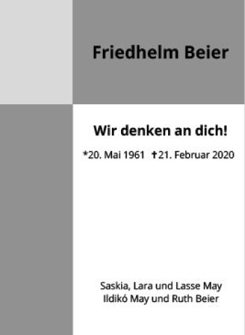 Traueranzeige von Friedhelm Beier von vrm-trauer AZ Mainz