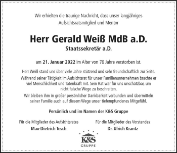 Traueranzeige von Gerald Weiß von vrm-trauer Rüsselsheimer Echo / MainSpitze