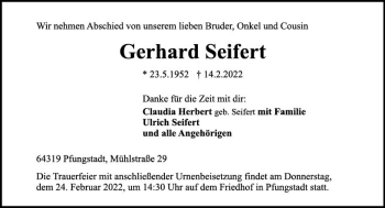 Traueranzeige von Gerhard Seifert von vrm-trauer Darmstädter Echo