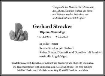 Traueranzeige von Gerhard Strecker von vrm-trauer Wiesbadener Kurier