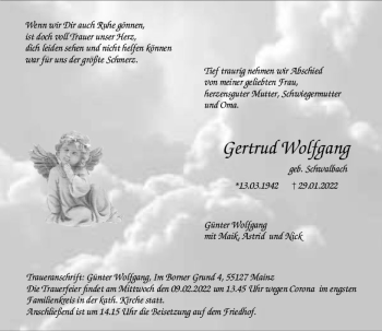 Traueranzeige von Gertrud Wolfgang von vrm-trauer AZ Mainz