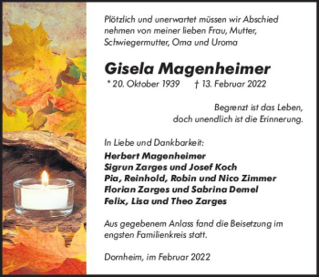 Traueranzeige von Gisela Magenheimer von vrm-trauer Groß-Gerauer Echo