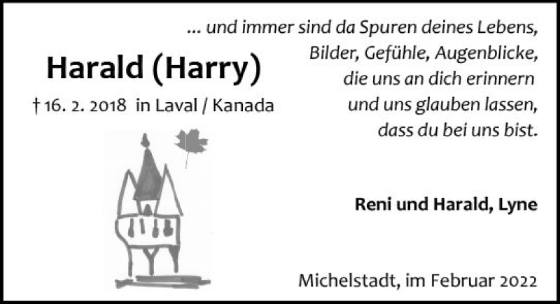  Traueranzeige für Harald  vom 16.02.2022 aus vrm-trauer Odenwälder Echo