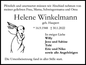 Traueranzeige von Helene Winkelmann von vrm-trauer Darmstädter Echo