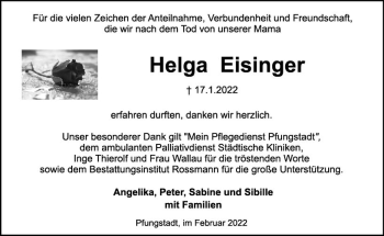 Traueranzeige von Helga Eisinger von vrm-trauer Darmstädter Echo