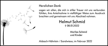 Traueranzeige von Helmut Schmid von vrm-trauer Darmstädter Echo