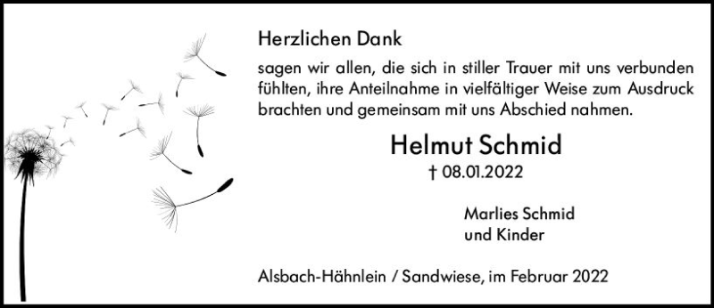  Traueranzeige für Helmut Schmid vom 05.02.2022 aus vrm-trauer Darmstädter Echo