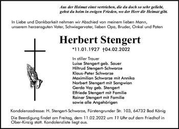 Traueranzeige von Herbert Stengert von vrm-trauer Odenwälder Echo