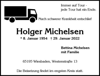 Traueranzeige von Holger Michelsen von vrm-trauer Wiesbadener Kurier