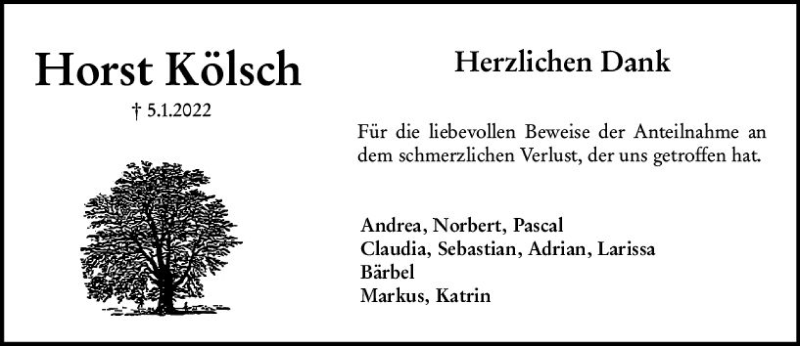  Traueranzeige für Horst Kölsch vom 05.02.2022 aus vrm-trauer Darmstädter Echo