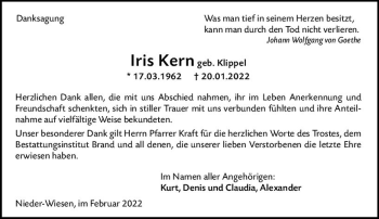 Traueranzeige von Iris Kern von vrm-trauer Allgemeine Zeitung Alzey