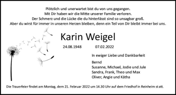 Traueranzeige von Karin Weige von vrm-trauer Darmstädter Echo