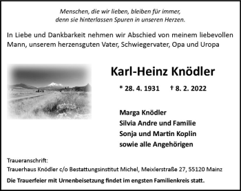 Traueranzeige von Karl-Heinz Knödler von vrm-trauer AZ Mainz