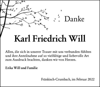 Traueranzeige von Karl Friedrich Will von vrm-trauer Odenwälder Echo