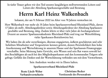 Traueranzeige von Karl Heinz Walkenbach von vrm-trauer AZ Mainz