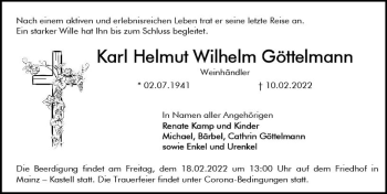 Traueranzeige von Karl Helmut Wilhelm Göttelmann von vrm-trauer AZ Mainz