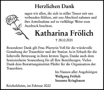 Traueranzeige von Katharina Frölich von vrm-trauer Odenwälder Echo