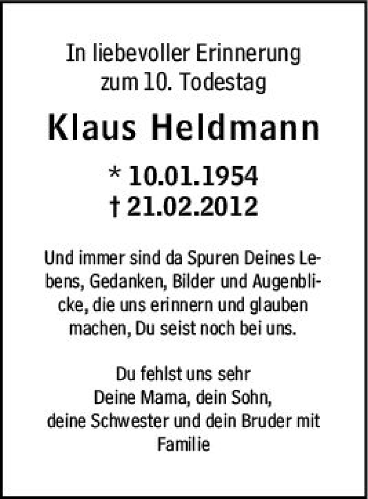  Traueranzeige für Klaus Heldmann vom 21.02.2022 aus vrm-trauer Darmstädter Echo