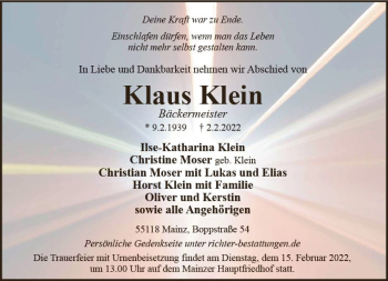 Traueranzeige von Klaus Klein von vrm-trauer AZ Mainz