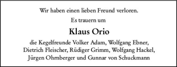 Traueranzeige von Klaus Orio von vrm-trauer Darmstädter Echo