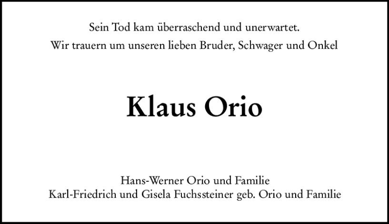  Traueranzeige für Klaus Orio vom 05.02.2022 aus vrm-trauer Darmstädter Echo