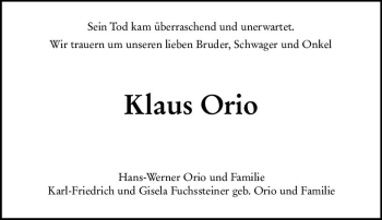 Traueranzeige von Klaus Orio von vrm-trauer Darmstädter Echo