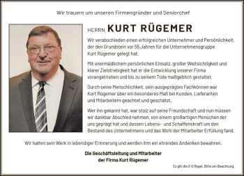 Traueranzeige von Kurt Rügemer von vrm-trauer Darmstädter Echo