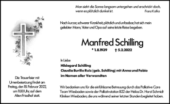 Traueranzeige von Manfred Schilling von vrm-trauer Hochheimer Zeitung
