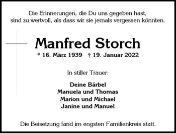 Traueranzeige von Manfred Storch von vrm-trauer Wiesbadener Kurier