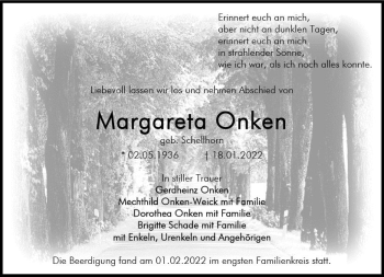 Traueranzeige von Margareta Onken von vrm-trauer Darmstädter Echo