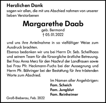 Traueranzeige von Margarethe Daab von vrm-trauer Darmstädter Echo