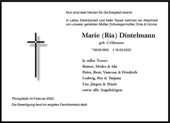Traueranzeige von Marie Dintelmann von vrm-trauer Darmstädter Echo
