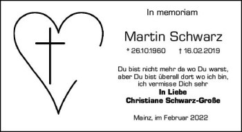 Traueranzeige von Martin Schwarz von vrm-trauer AZ Mainz