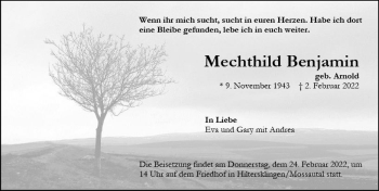 Traueranzeige von Mechthild Benjamin von vrm-trauer Darmstädter Echo