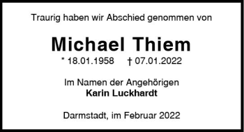 Traueranzeige von Michael Thiem von vrm-trauer Darmstädter Echo