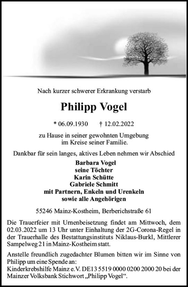  Traueranzeige für Philipp Vogel vom 26.02.2022 aus vrm-trauer AZ Mainz