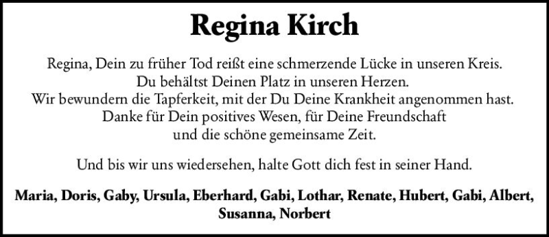  Traueranzeige für Regina Kirch vom 19.02.2022 aus vrm-trauer AZ Mainz