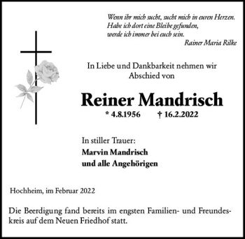 Traueranzeige von Reiner Mandrisch von vrm-trauer Hochheimer Zeitung
