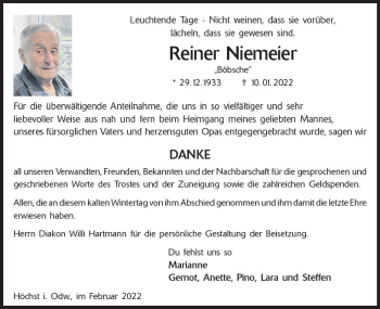 Traueranzeige von Reiner Niemeier von vrm-trauer Odenwälder Echo