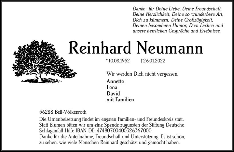  Traueranzeige für Reinhard Neumann vom 05.02.2022 aus vrm-trauer Wiesbadener Kurier