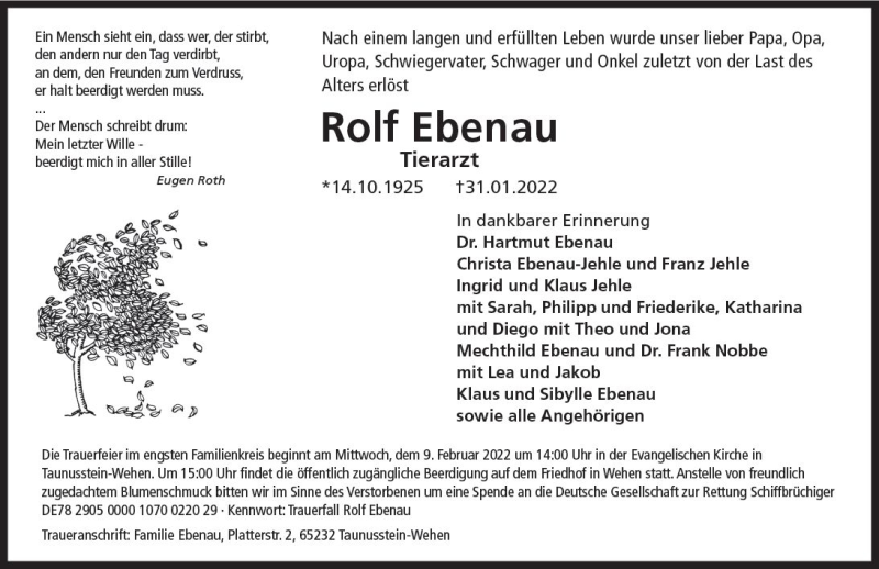  Traueranzeige für Rolf Ebenau vom 05.02.2022 aus vrm-trauer Wiesbadener Kurier