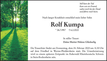 Traueranzeige von Rolf Kumpa von vrm-trauer Wormser Zeitung