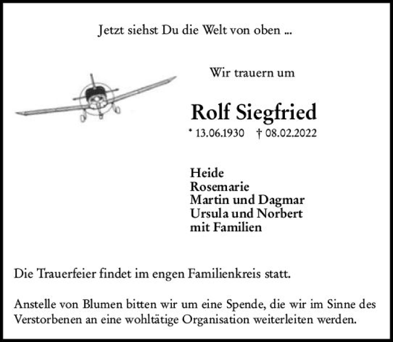  Traueranzeige für Rolf Siegfried vom 11.02.2022 aus vrm-trauer Hochheimer Zeitung