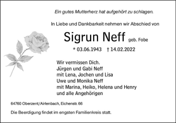 Traueranzeige von Sigrun Neff von vrm-trauer Odenwälder Echo