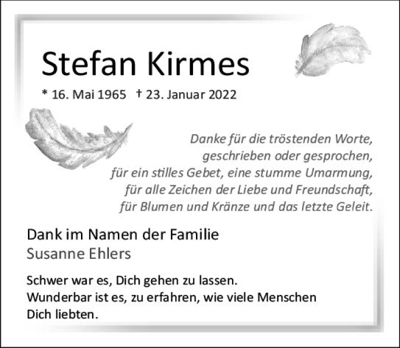 Traueranzeige für Stefan Kirmes vom 19.02.2022 aus vrm-trauer Wiesbadener Kurier