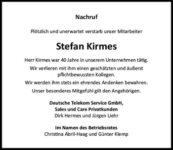Traueranzeige von Stefan Kirmes von vrm-trauer Wiesbadener Kurier
