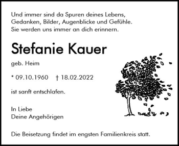 Traueranzeige von Stefanie Kauer von vrm-trauer AZ Mainz